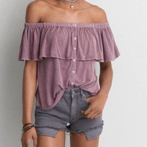 AE Soft & Sexy Purple Off the Shoulder Top S